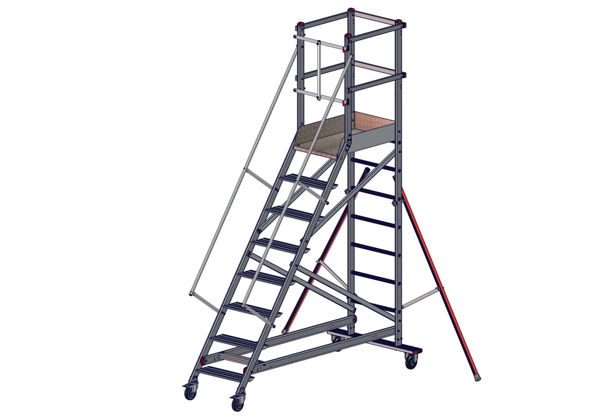 F051050008_EMG_55_8marches_AVANT150121 Vue avant de l'escabeau EMG55 8 marches