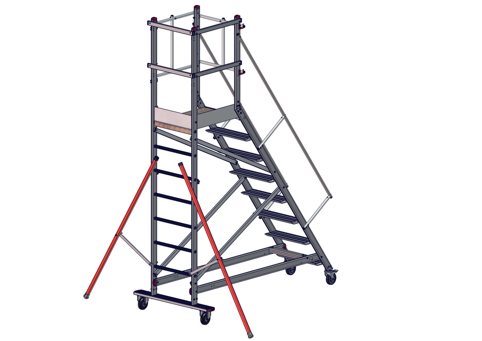 F051060008_EMG_55_8marches_SORTIE_DROITE_ARRIERE150121 Vue arrière de l'escabeau EMG55 8 marches sortie droite