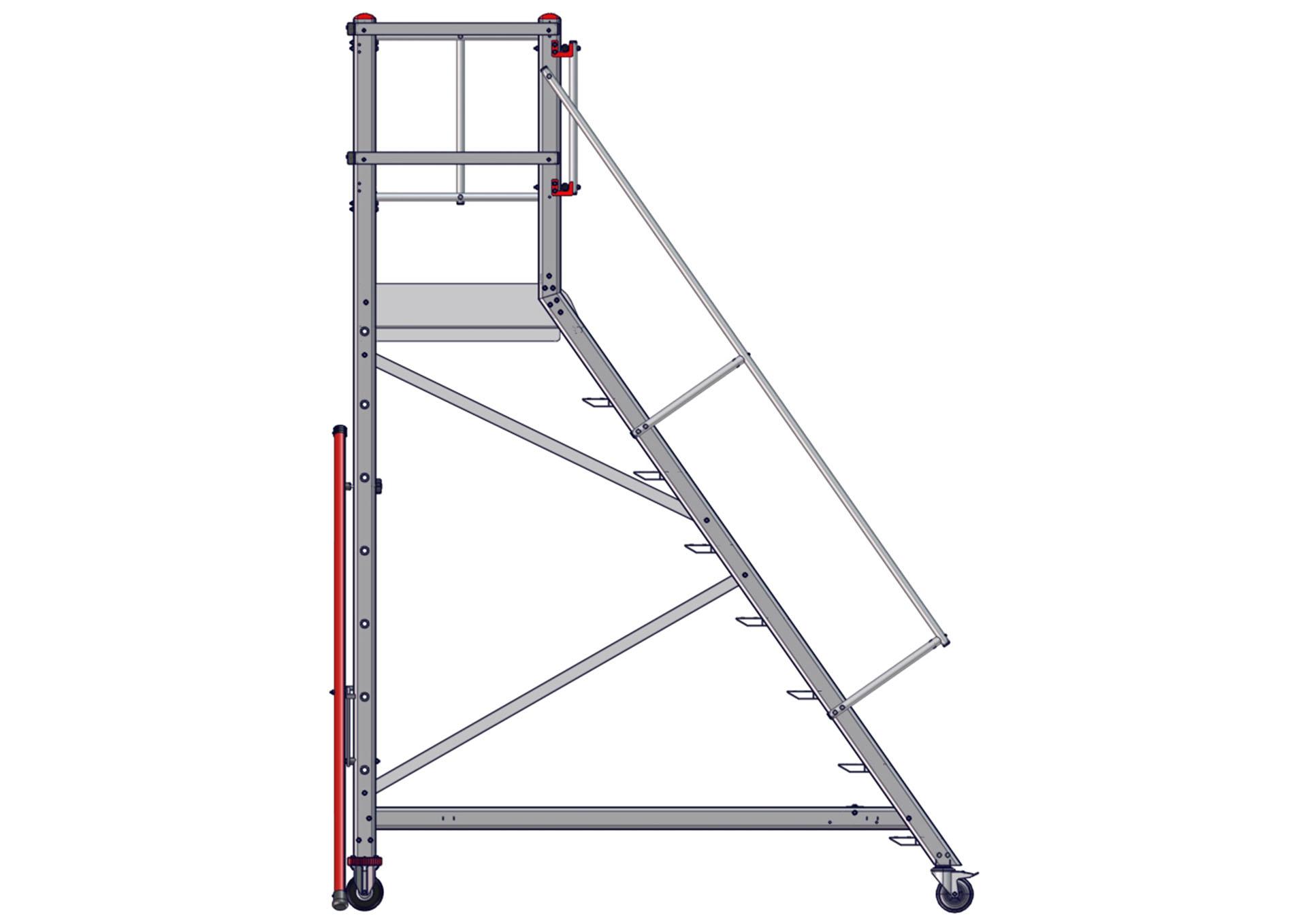 F051060008_EMG_55_8marches_SORTIE_DROITE_COTE150121 Vue côté de l'escabeau EMG55 8 marches sortie droite