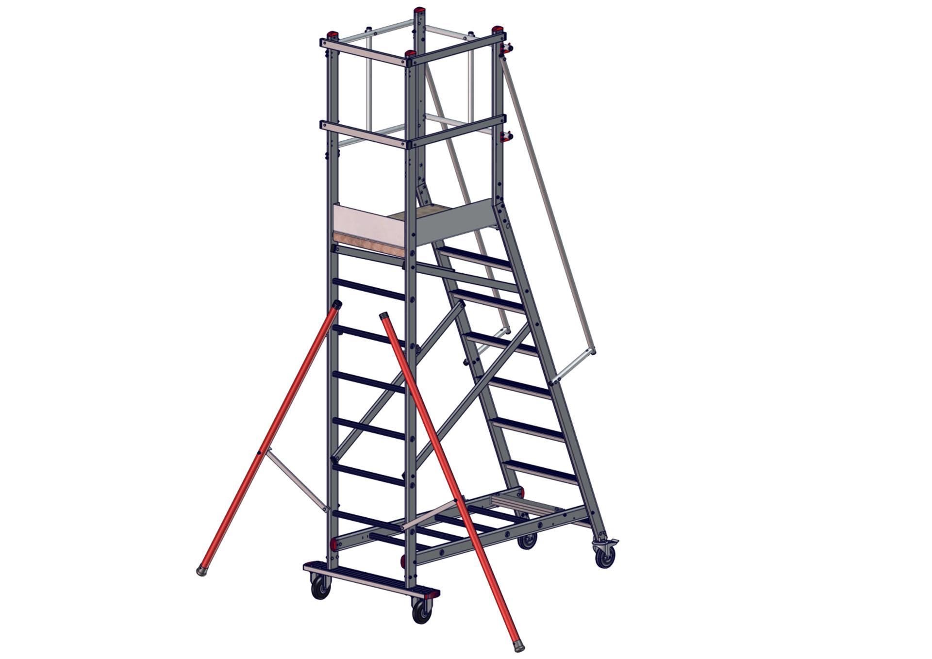 F052060008_EMG_68_8marches_SORTIE_DROITE_ARRIERE150121 Vue arrière de l'escabeau EMG68 sortie droite 8 marches