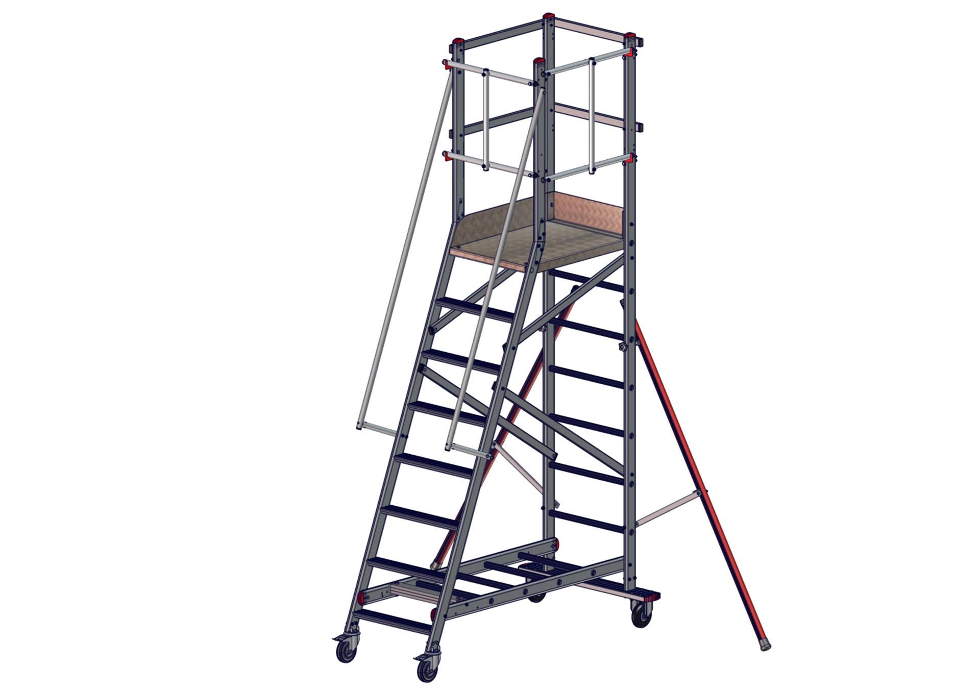 F052060008_EMG_68_8marches_SORTIE_DROITE_AVANT150121 Vue avant de l'escabeau EMG68 sortie droite 8 marches