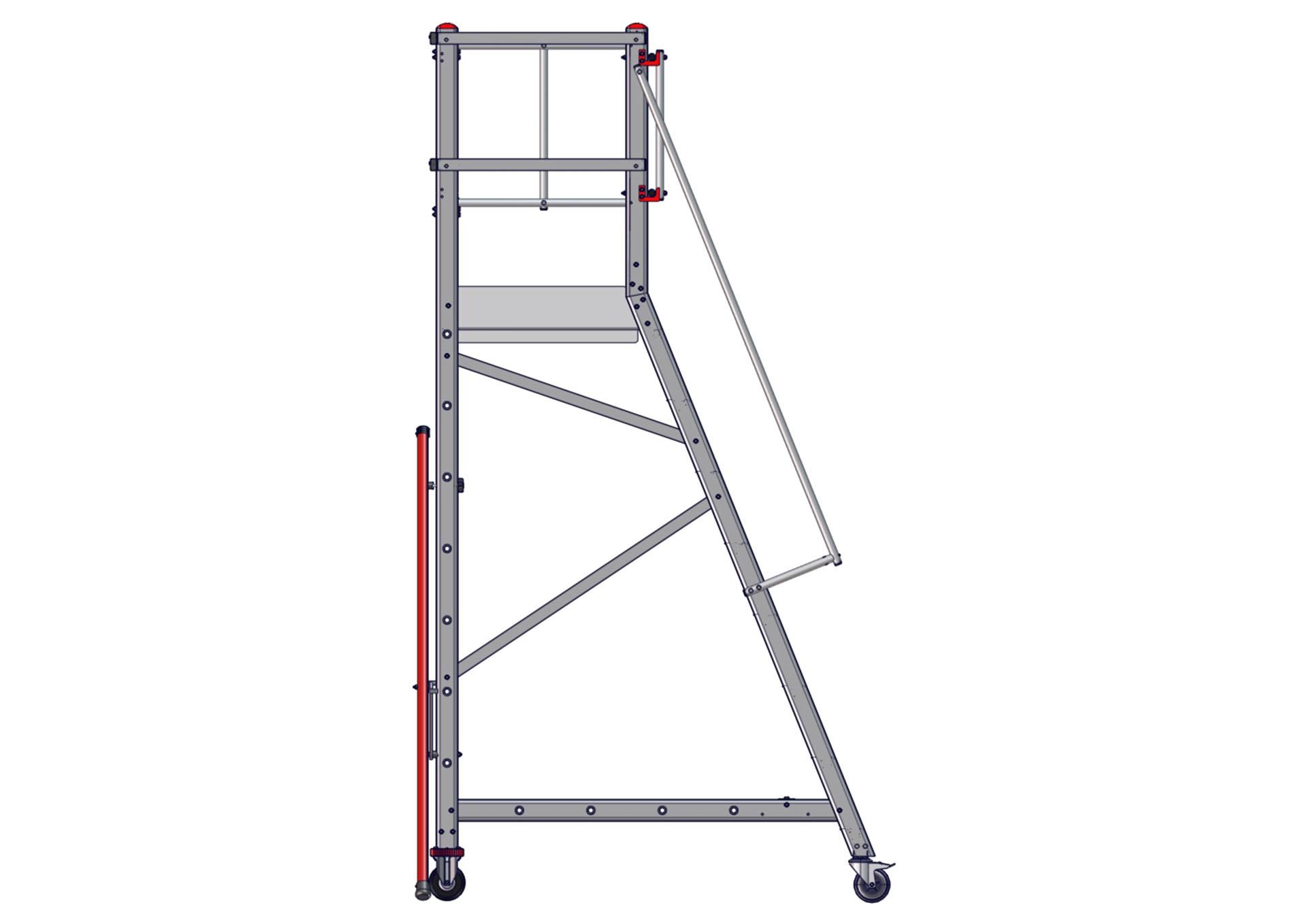 F052060008_EMG_68_8marches_SORTIE_DROITE_COTE150121 Vue côté de l'escabeau EMG68 sortie droite 8 marches