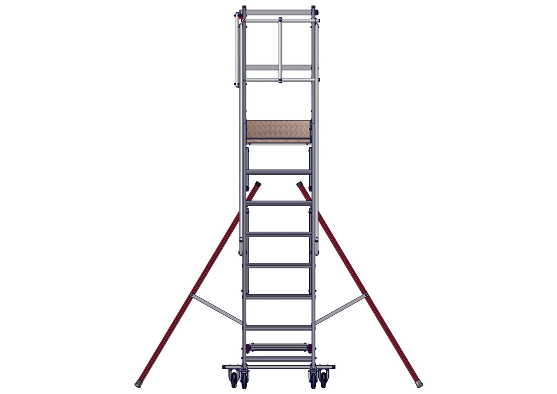 Vue face de l'escabeau EMG68 sortie gauche 8 marches
