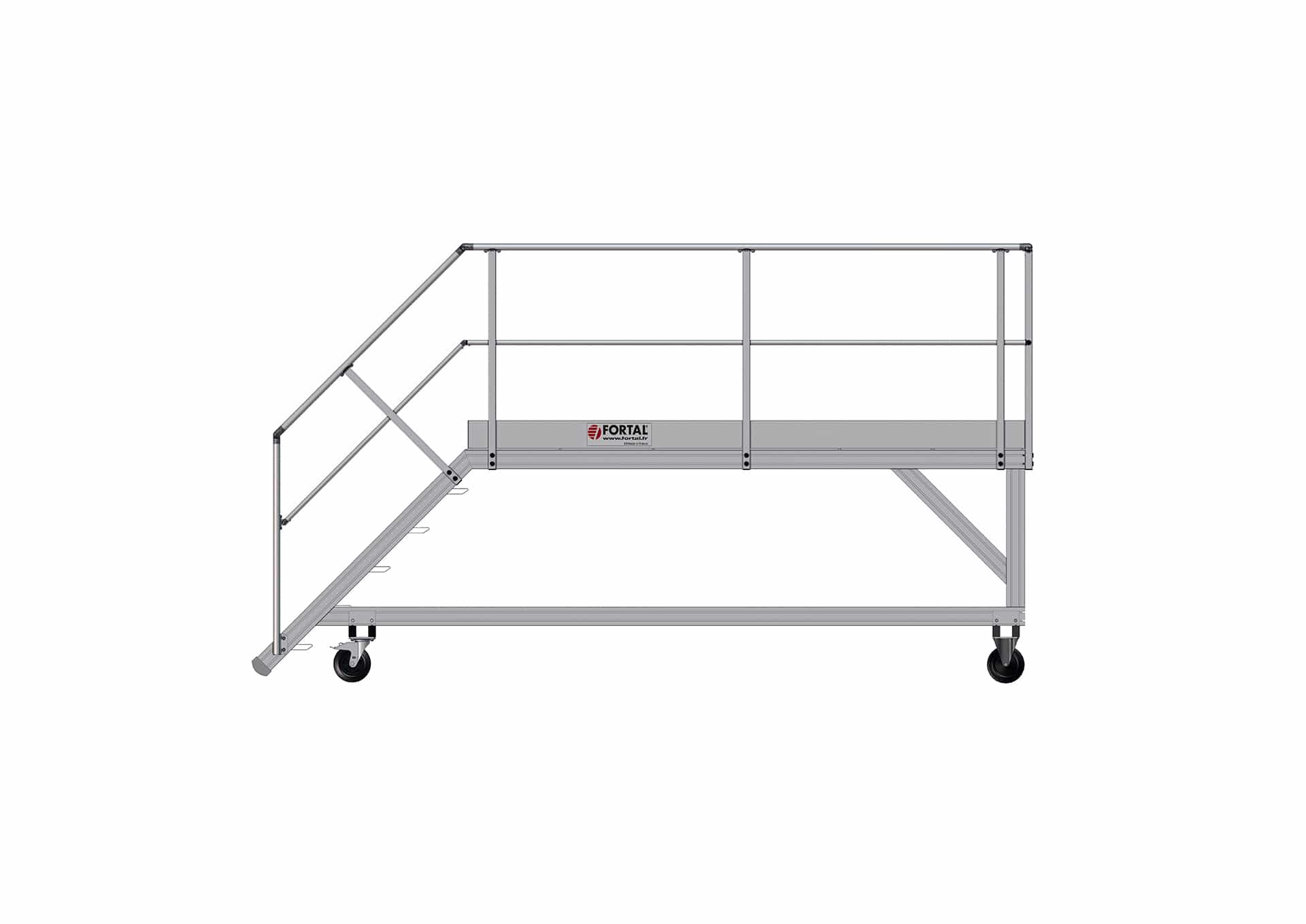 F801140014_ACCES_BENNES_COTE Vues 3D côté de l'accès bennes à déchets 6 marches long. 3 mètres