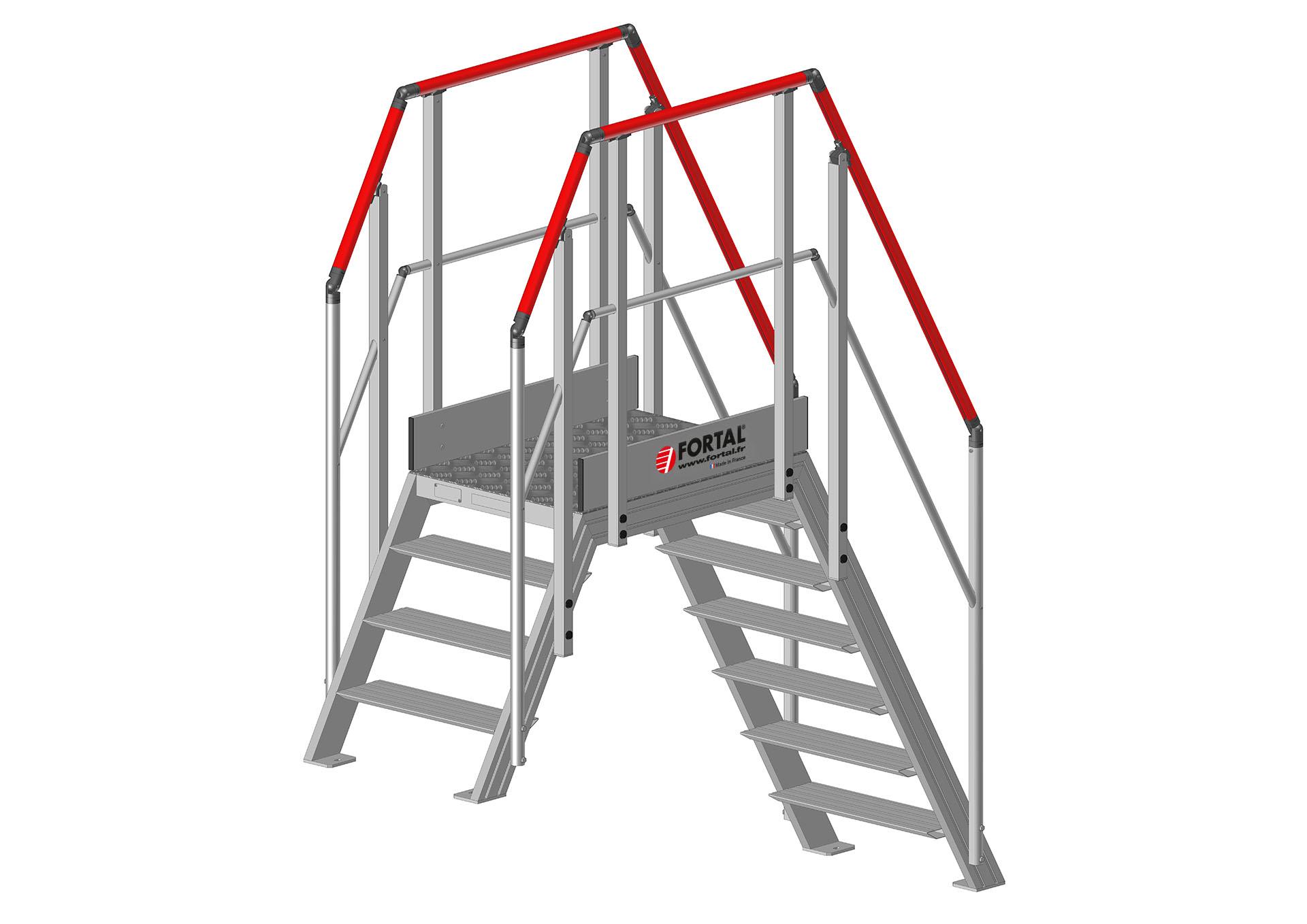 F814100175_060_060_ESCALIER_DOUBLE_INEGAL_60deg_4et7marches_larg600_AVANT Escalier double accès égal et inégal inclinaison 60° (F814100175_060_060_ESCALIER_DOUBLE_INEGAL_60deg_4et7marches_larg600_AVANT) | Produits standards > Escaliers