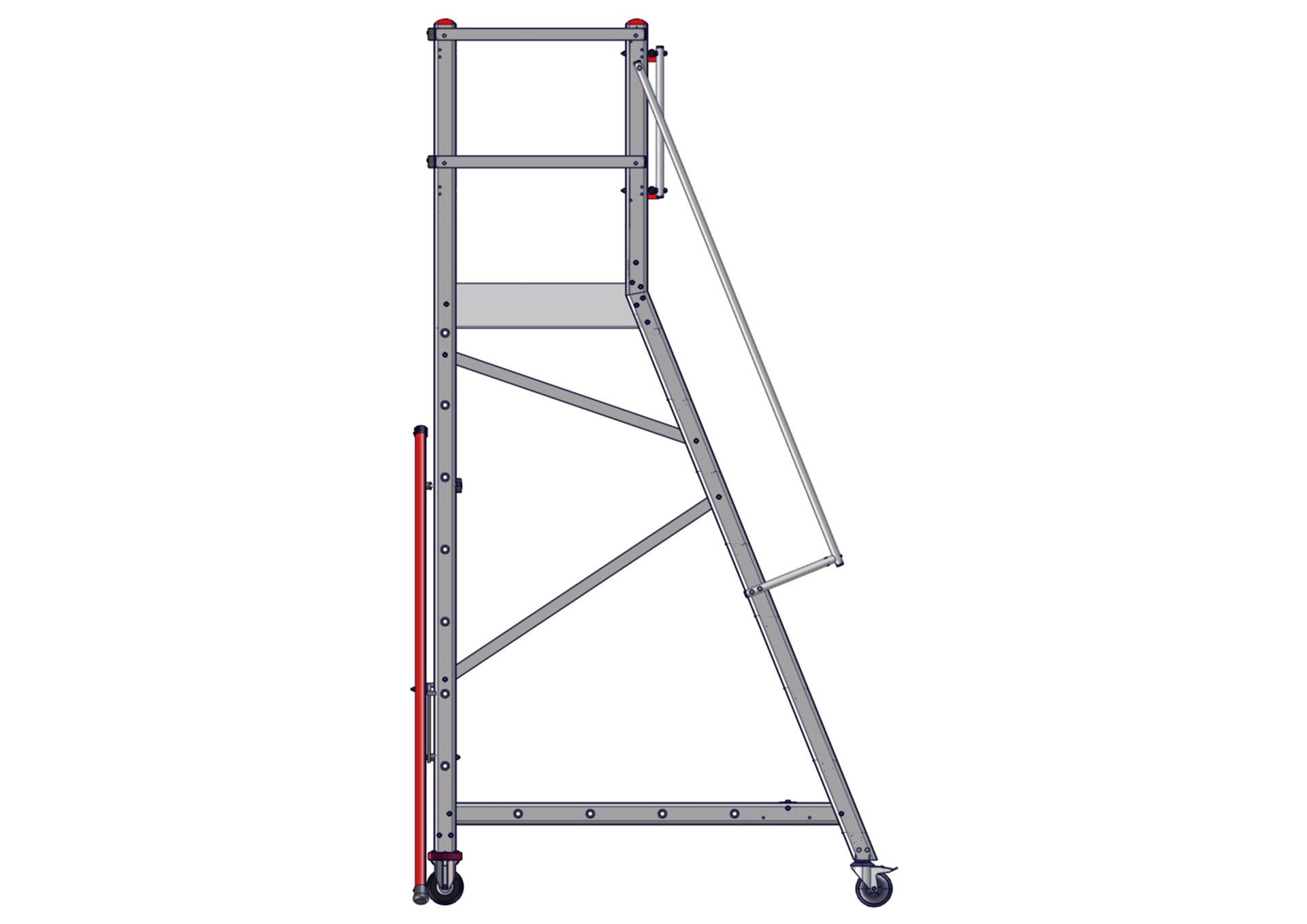 Vue côté de l'escabeau EMG68 sortie avant 8 marches