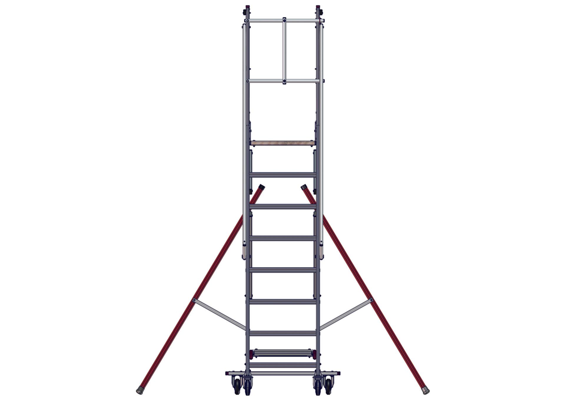 Vue face de l'escabeau EMG68 sortie arrière 8 marches