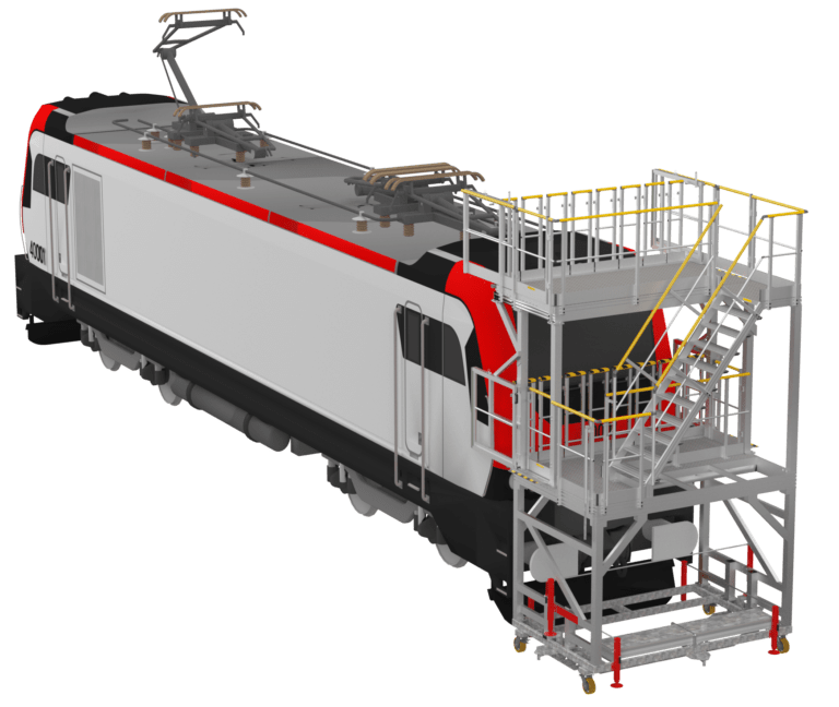Plateforme mobile d’extrémité arrière pour accès locomotives (F892100079_PASSERELLE_MOBILE_ARRIERE_VUE_GENERALE_TRAIN) | Fortal