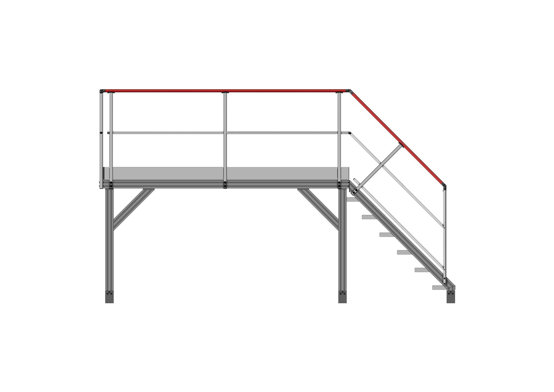 F801150001_PASSERELLE_STATION_LAVAGE_3m_Cote Vue 3D de côté de la passerelle fixe pour station de lavage long. 3000 mm