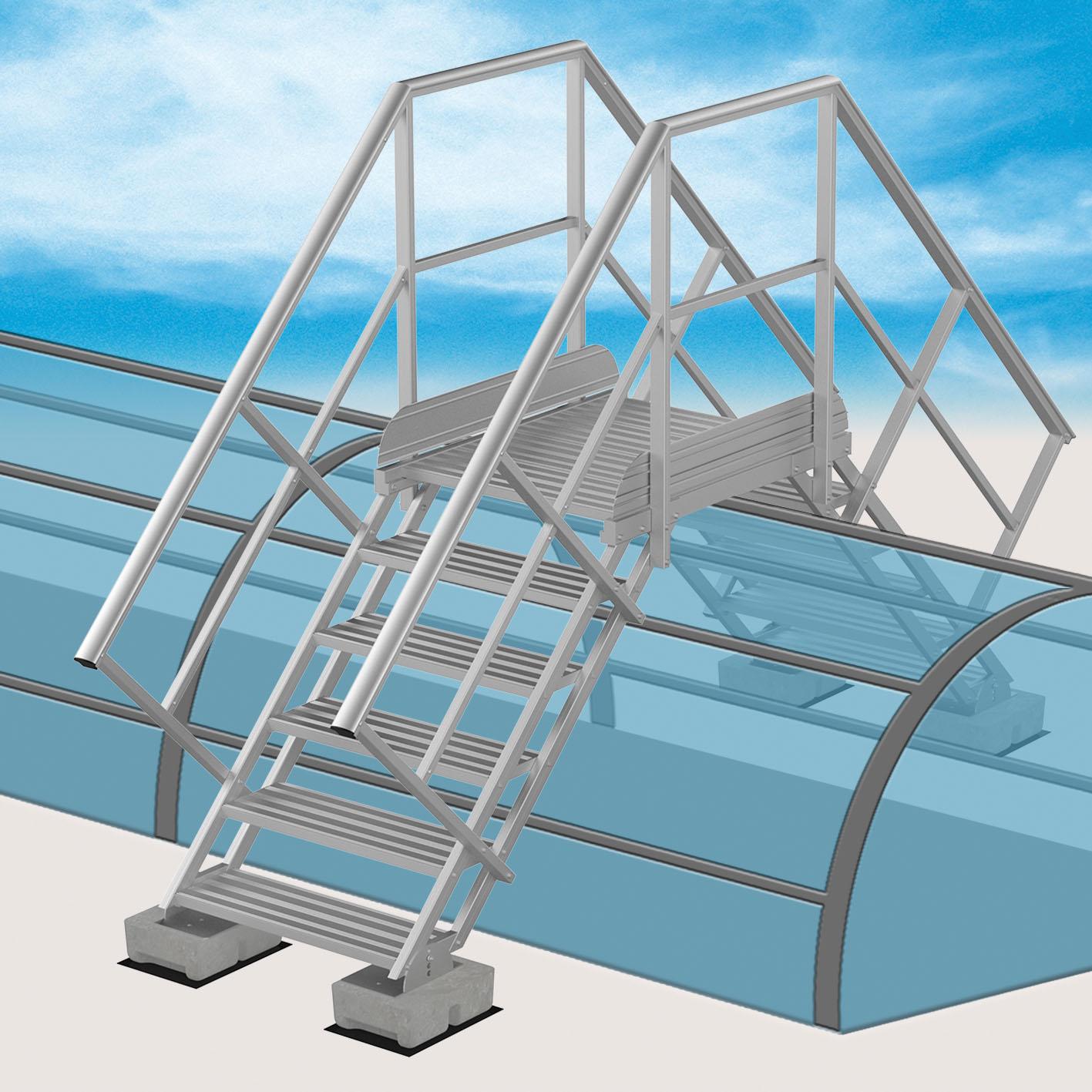 Escaliers double accès gamme ED (EDALU_45_egal_5et5marches_AMB plot beton) | Produits standards > Escaliers