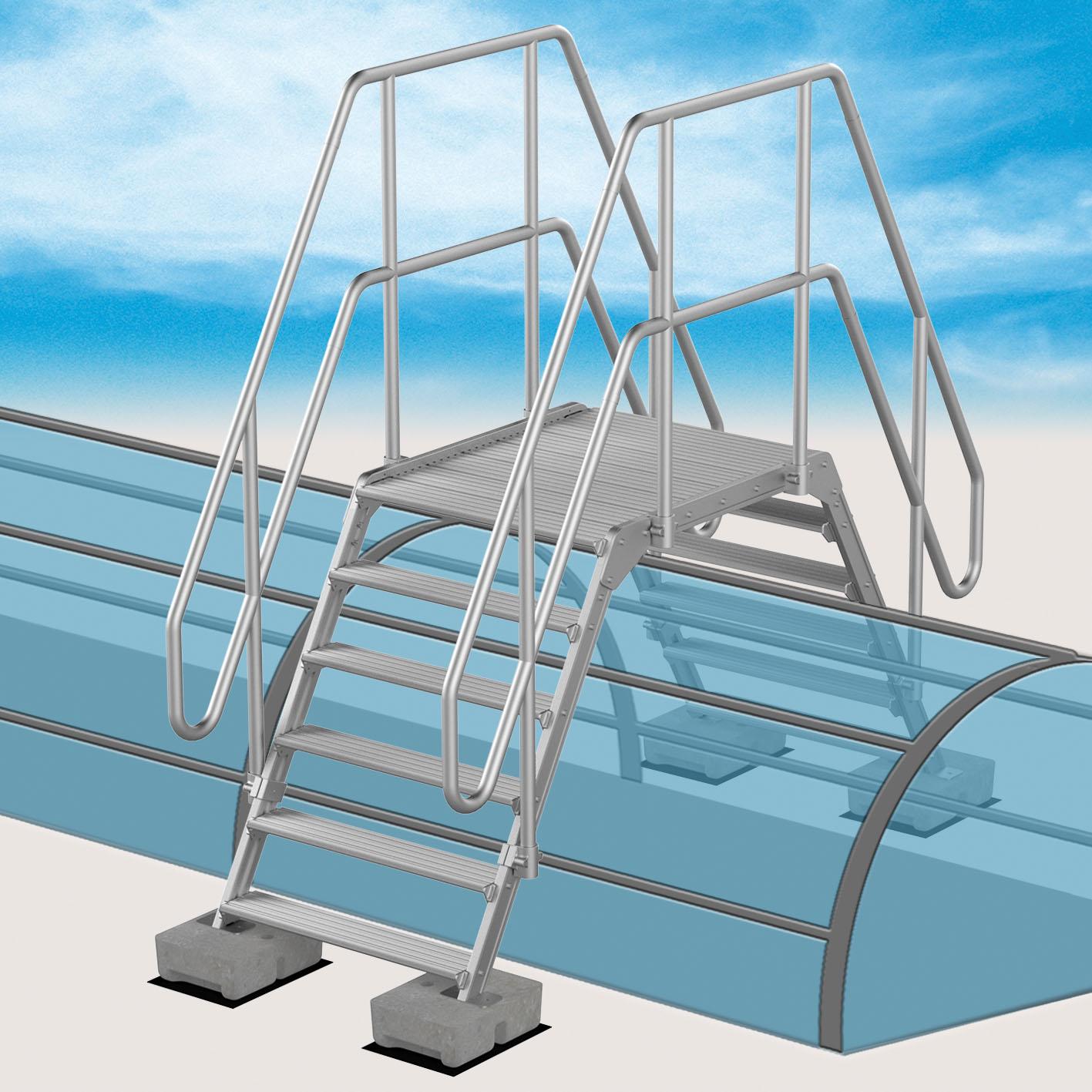 Escaliers double accès gamme ED (EDALU_60_egal_5et5marches_AMB plot beton) | Produits standards > Escaliers